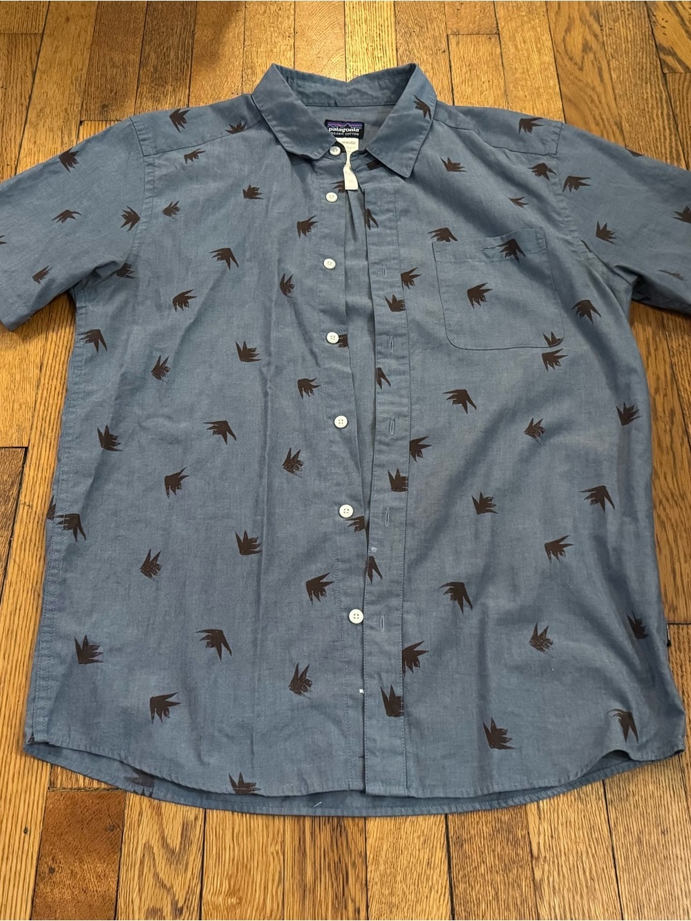 Patagonia Blue Short-Sleeve Button-Down with Brown Agave Print